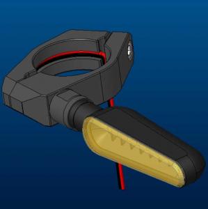 CNC-Blinkerhalter-Set in schwarz, Gabel Ø 59mm, 2 x schwarze Schellen + 2 x M8 Überwurfmutter