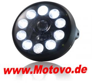 LED-Scheinwerfer 7","British Style", mattschwarz, E-geprüft
