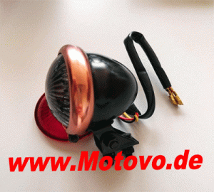 LED-Rücklicht Bates Style, schwarz/Kupfer, E-geprüft