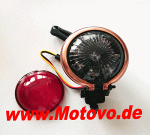 LED-Rücklicht Bates Style, schwarz/Kupfer, E-geprüft