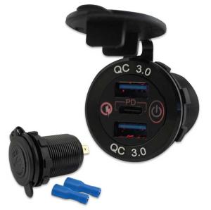 Bordsteckdose "3.0" in schwarz, 2 x USB-A + 1 x USB-C