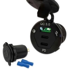 Bordsteckdose "3.0" in schwarz, 1 x USB-A + 2 x USB-C