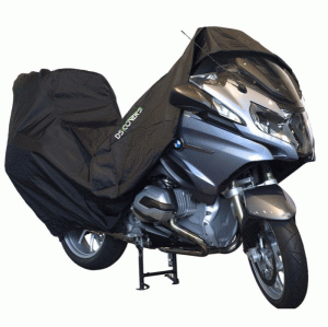 Motorrad-Topcase-Abdeckplane "Alfa" in schwarz,  L, Maße: L 229 x B 99 x H vorne 135 x H hinten 125cm