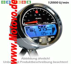 ACE-4567AS Multifunktionelles Digitalinstrument, alu-schwarz, Tachometer, Drehzahlmesser, 12000 RPM