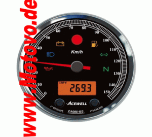 Acewell ACE-CA085153 Multifunktionelles Digitalinstrument mit Zeiger für Tachometer 150 Km/h, GH-chrom, ZB-schwarz