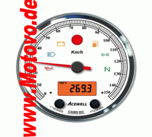 Acewell ACE-CA085153 Multifunktionelles Digitalinstrument mit Zeiger für Tachometer 150 Km/h, GH-chrom, ZB-weiß