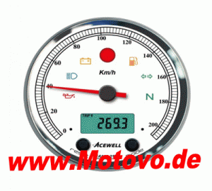 ACE-CA085213 Multifunktionelles Digitalinstrumet mit Zeiger für Tachometer 210 Km/h, GH-chrom, ZB-weiß