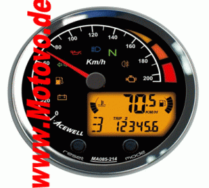 ACE-MA085214 Multifunktionelles Digitalinstrument mit Zeiger für Tachometer 210 Km/h, GH-chrom, ZB-schwarz