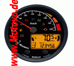 ACE-MA085214 Multifunktionelles Digitalinstrument mit Zeiger für Tachometer 210 Km/h, GH-schwarz, ZB-schwarz