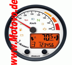 ACE-MA085214 Multifunktionelles Digitalinstrument mit Zeiger für Tachometer 210 Km/h, GH-schwarz, ZB-weiß