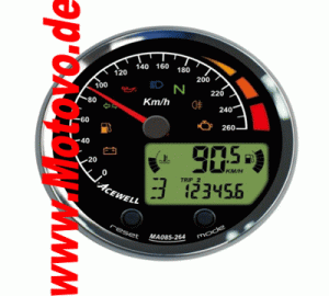 Acewell ACE-MA085264 Multifunktionelles Digitalinstrument mit Zeiger für Tachometer 260 Km/h, GH-chrom, ZB-schwarz