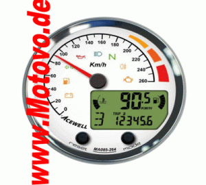 Acewell ACE-MA085264 Multifunktionelles Digitalinstrument mit Zeiger für Tachometer 260 Km/h, GH-chrom, ZB-weiss