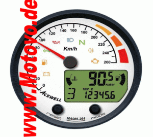 Acewell ACE-MA085264 Multifunktionelles Digitalinstrument mit Zeiger für Tachometer 260 Km/h, GH-schwarz, ZB-weiss