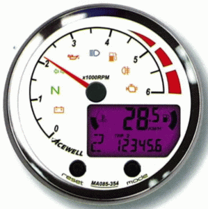 ACE-MA085354ACW Multifunktionelles Digitalinstrument mit Zeiger für Drehzahlmesser 6000rpm, GH-chrom, ZB-weiß