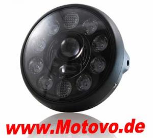 LED-Scheinwerfer 7","British Style", mattschwarz, E-geprüft