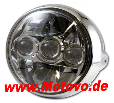 LED-Scheinwerfereinsatz 7 Zoll, FARGO, chrom, Ø=178 mm, Abblend/ Fern- und  Standlicht, E-geprüft