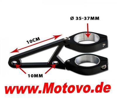 Lampenhalter-Set, CNC Alu-schwarz, 35-37 mm, 4 schwarze Schellen