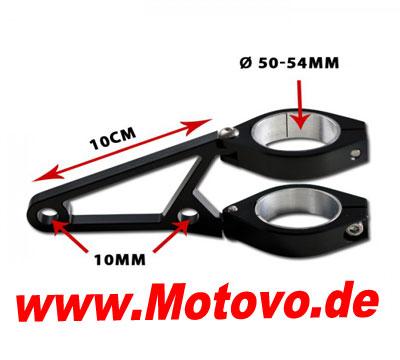 Lampenhalter-Set, CNC Alu-schwarz, 50-54 mm, 4 schwarze Schellen