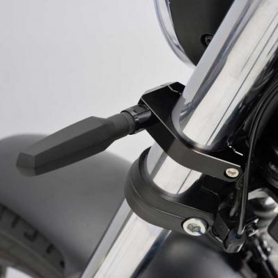 CNC-Blinkerhalter-Set in schwarz, Gabel Ø 43mm, 2 x schwarze Schellen + 2 x M8 Überwurfmutter