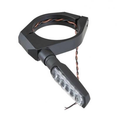 CNC-Blinkerhalter-Set in schwarz, Gabel Ø 35mm, 2 x schwarze Schellen + 2 x M8 Überwurfmutter