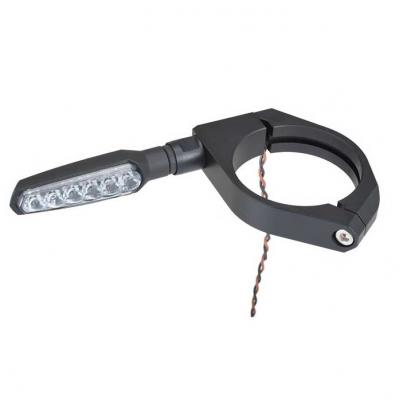 CNC-Blinkerhalter-Set in schwarz, Gabel Ø 35mm, 2 x schwarze Schellen + 2 x M8 Überwurfmutter