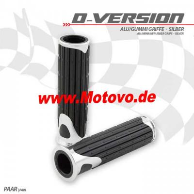 Alu/Gummi-Griffe, D-Version, silber, 7/8"-22 mm, Länge: 125 mm, Ende offen