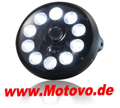 LED-Scheinwerfer 7","British Style", mattschwarz, E-geprüft