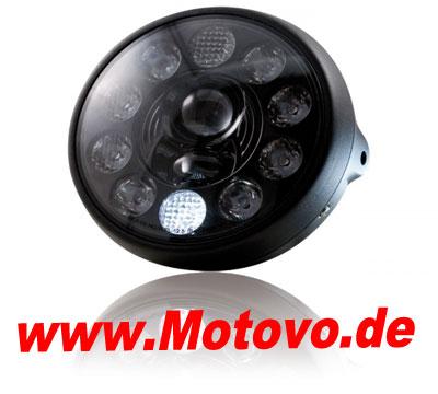 LED-Scheinwerfer 7","British Style", mattschwarz, E-geprüft