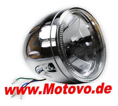 Hauptscheinwerfer 5 3/4 Zoll verchromt, mit LED Standlichtring