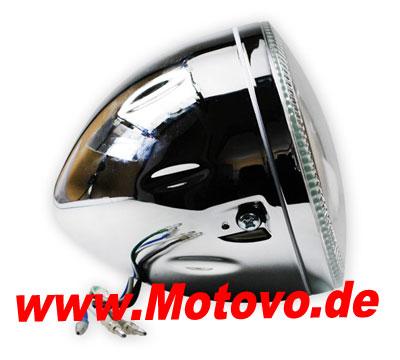 Hauptscheinwerfer 5 3/4 Zoll verchromt, mit LED Standlichtring