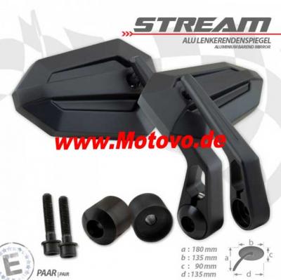 1 Paar Lenkerendenspiegel Stream in Alu, M8 Kawasaki