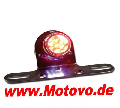 LED Rücklicht Tube mit Halteplatte, rotes Glas, E-geprüft