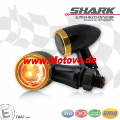 1 Paar SMD-Blinker RL-Kombi "Shark", Alu, schwarz/gold