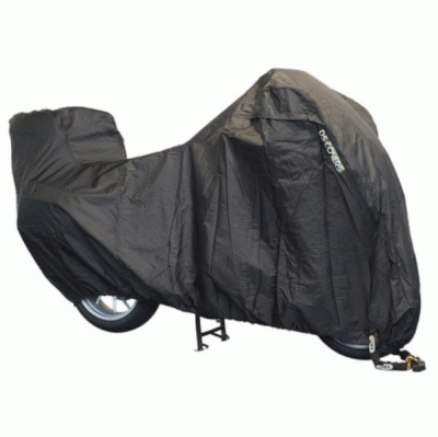 Motorrad-Topcase-Abdeckplane "Alfa" in schwarz,  L, Maße: L 229 x B 99 x H vorne 135 x H hinten 125cm