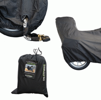 Motorrad-Topcase-Abdeckplane "Alfa" in schwarz,  L, Maße: L 229 x B 99 x H vorne 135 x H hinten 125cm