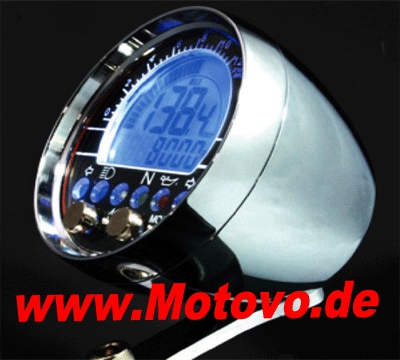 ACE-2853AP Multifunktionelles Digitalinstrument, alu-poliert, Aufbau-Tacho-Drehzahlmesser-Uhr