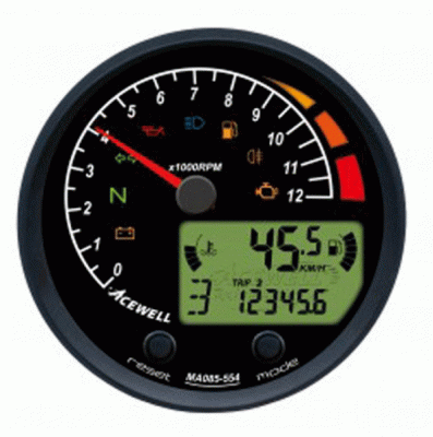 ACE-MA085554ASB Multifunktionelles Digitalinstrumet mit Zeiger für Drehzahlmesser 12000rpm, GH-schwarz, ZB-schwarz