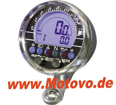 ACE-2853 Multifunktionelles Digitalinstrument, chrom, Einbau-Tacho Drehzahlmesser -Uhr