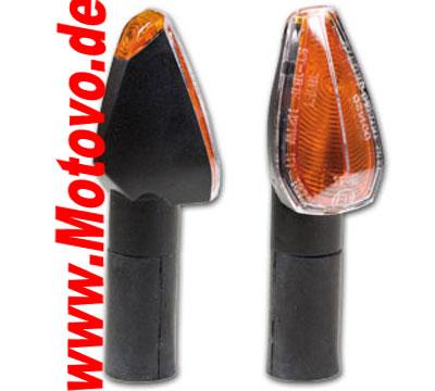 Halogen Blinker Mini PEAK, lang, klares Glas, gelber Innenrefle.