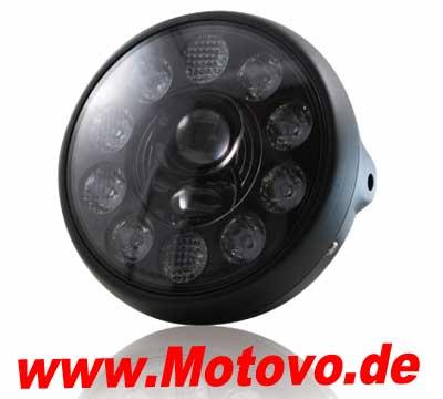 LED-Scheinwerfer 7","British Style", mattschwarz, E-geprüft