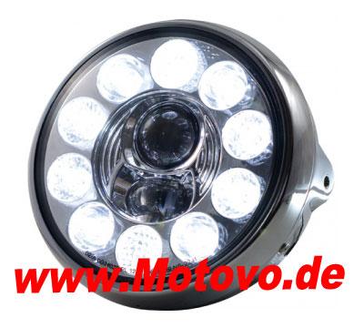LED-Scheinwerfer 7","British Style", chrom, E-geprüft